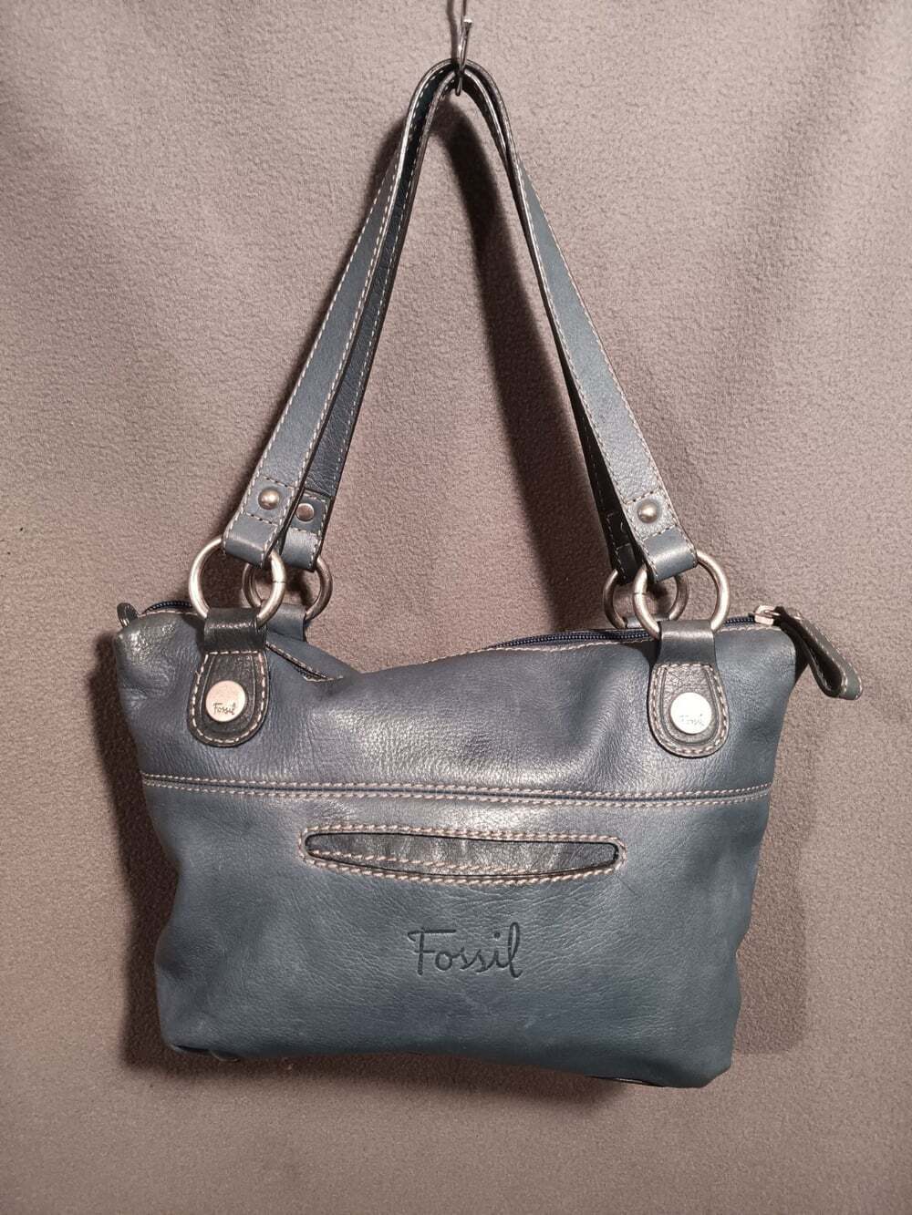 FOSSIL Hanover Vintage Blue Leather Satchel Bag Women’s Shoulder Purse Handbag
